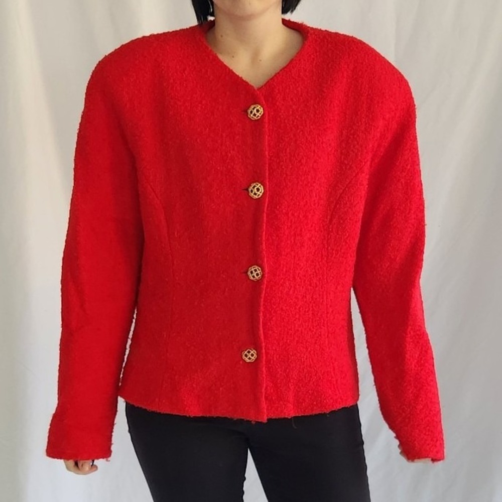 90s Red Boucle‎ Wool Jacket